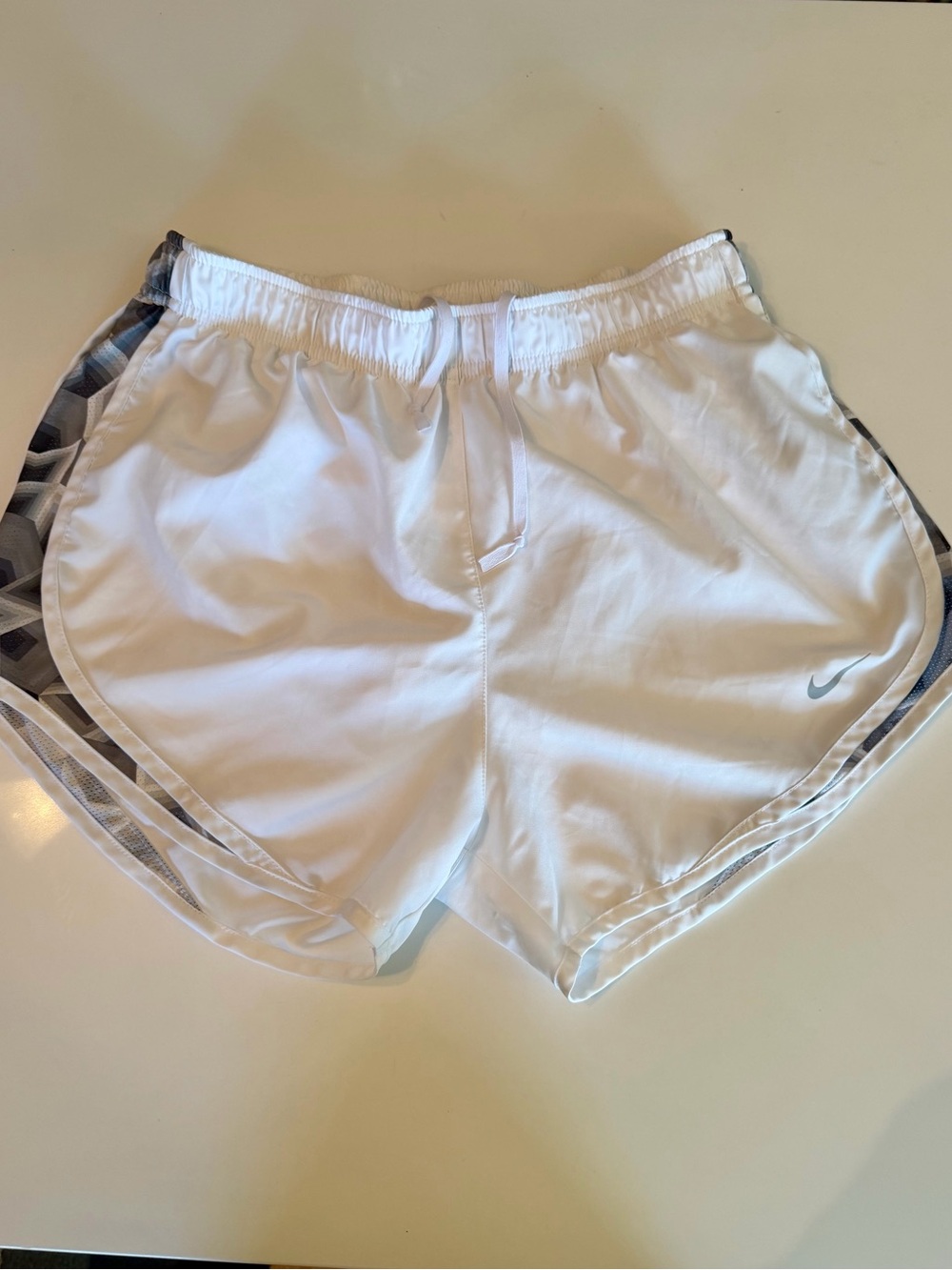 Nike White Athletic Shorts with Grey Chevron Side Panels